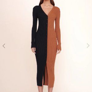 STAUD Black and Brown Midi Dress